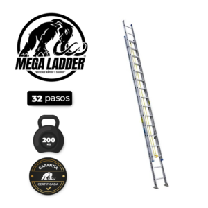 escalera telescópica aluminio 32 pasos c/carga 200kg mega ladder