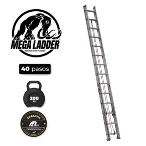 escalera telescópica aluminio 40 pasos c/carga 200kg mega ladder