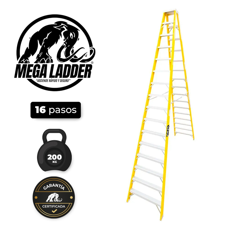 escalera d/acceso en fibra de vidrio 16 pasos, carga 200kg mega ladder escalera d/acceso en fibra de vidrio 16 pasos, carga 200kg mega ladder