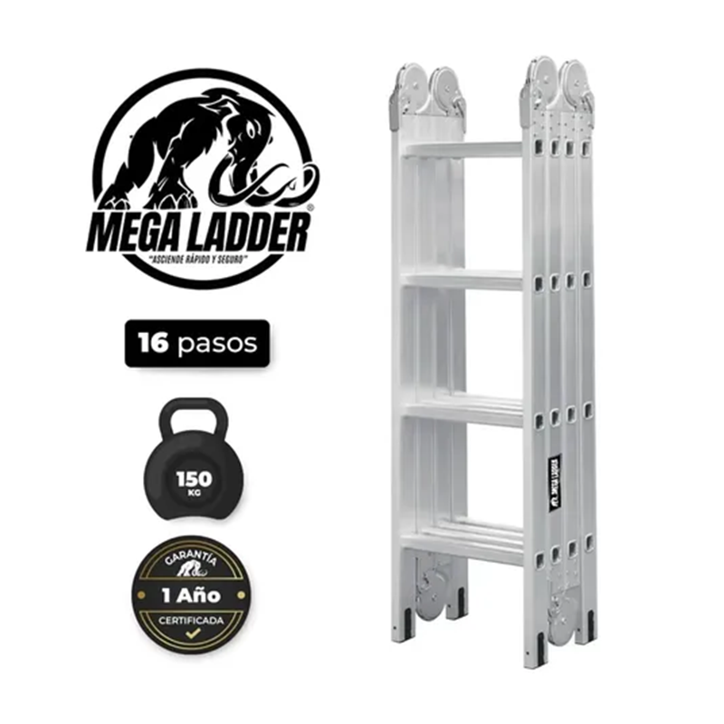 escalera articulada en aluminio 16 pasos cap carga 150kg mega ladder escalera articulada en aluminio 16 pasos cap carga 150kg mega ladder