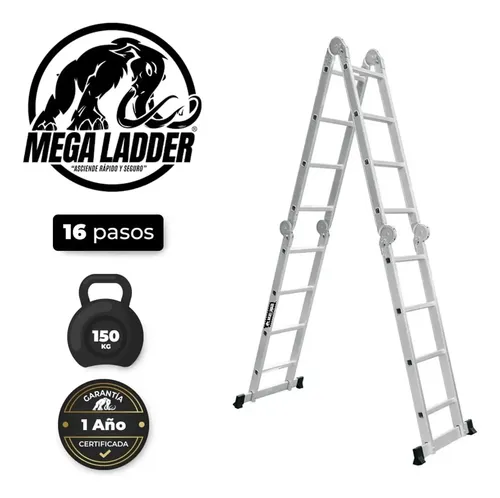 escalera articulada en aluminio 16 pasos cap carga 150kg mega ladder escalera articulada en aluminio 16 pasos cap carga 150kg mega ladder