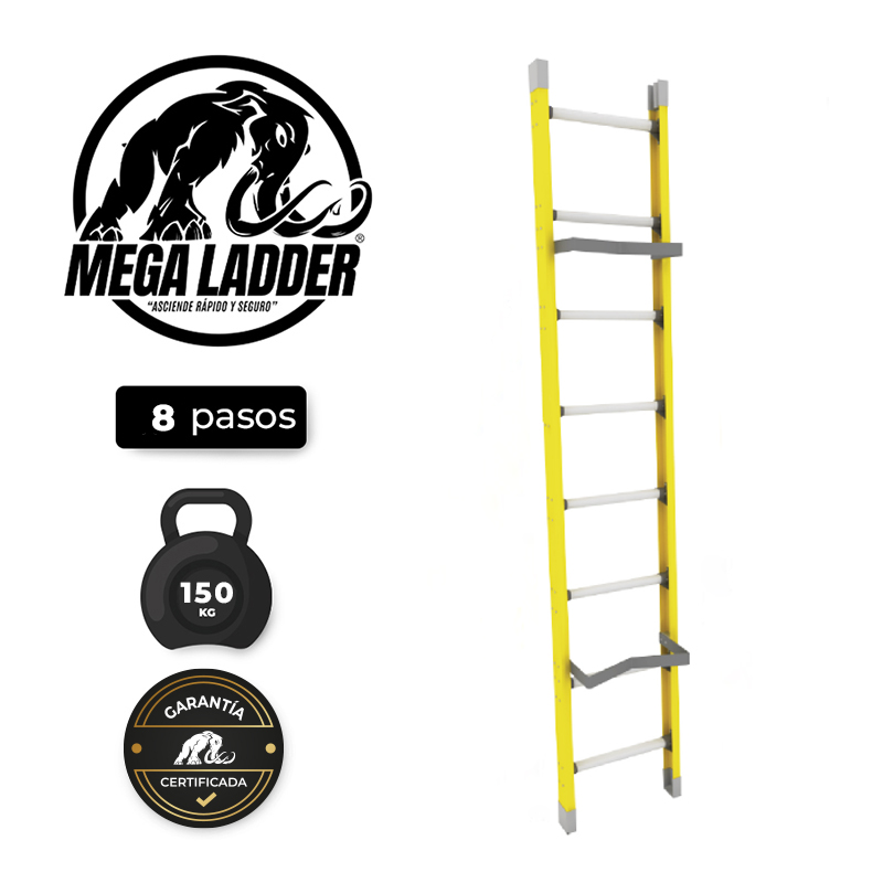 escalera embonable en fibra de vidrio 08 pies c/carga 150kg megaladder escalera embonable en fibra de vidrio 08 pies c/carga 150kg megaladder