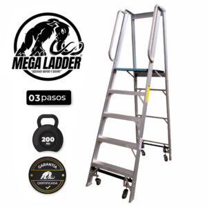 escalera plataforma con ruedas de aluminio 3 pasos megaladder