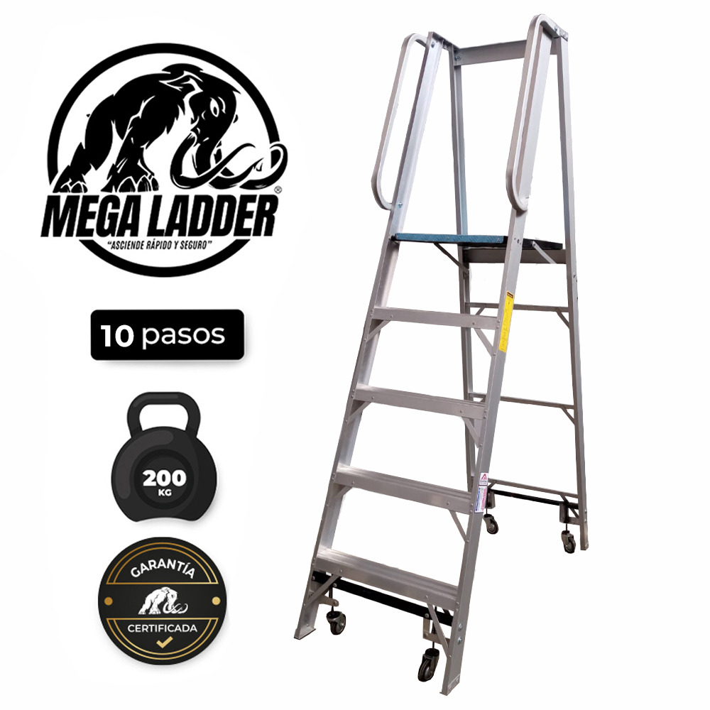 escalera plataforma con ruedas de aluminio 10 pasos megaladder escalera plataforma con ruedas de aluminio 10 pasos megaladder