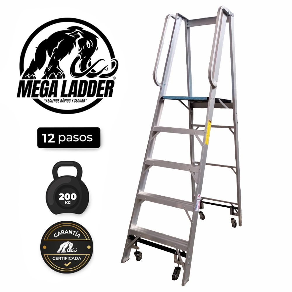 escalera plataforma con ruedas de aluminio 12 pasos megaladder escalera plataforma con ruedas de aluminio 12 pasos megaladder