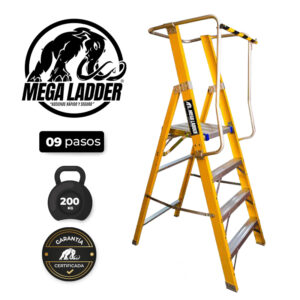 escalera tijera con plataforma c/baranda fibra de vidrio 03 pasos c/carga 200kg megaladder