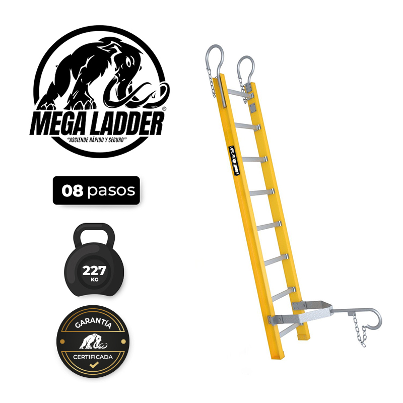 escalera tipo sencilla fibra de vidrio 8 pasos c/carga 227kg megaladder escalera tipo sencilla fibra de vidrio 8 pasos c/carga 227kg megaladder